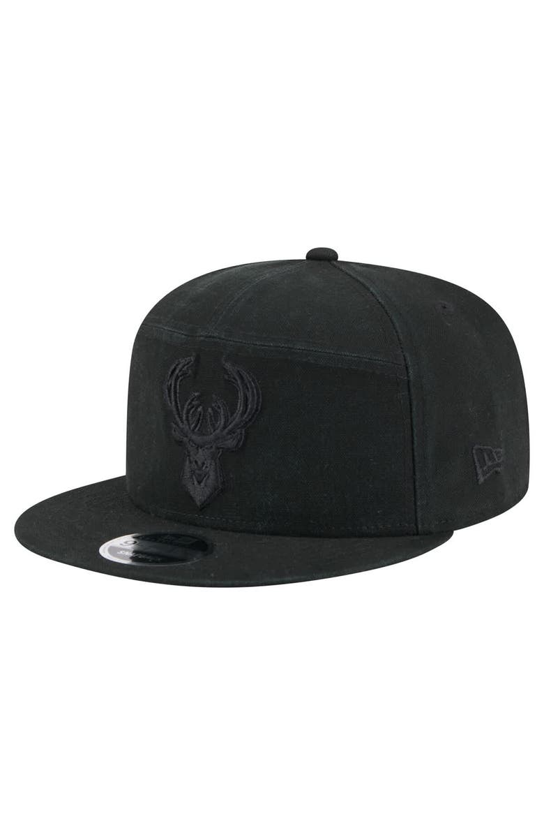 New Era Men's New Era Black Milwaukee Bucks Adventure Canvas Split Panel 9FIFTY Snapback Hat, Main, color, Black