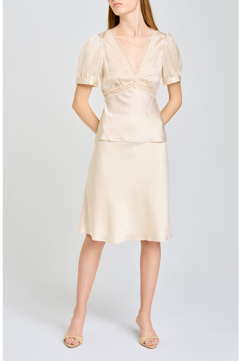 Felicity Lace Trim V-Neck Satin Top, Alternate, color, CREAM
