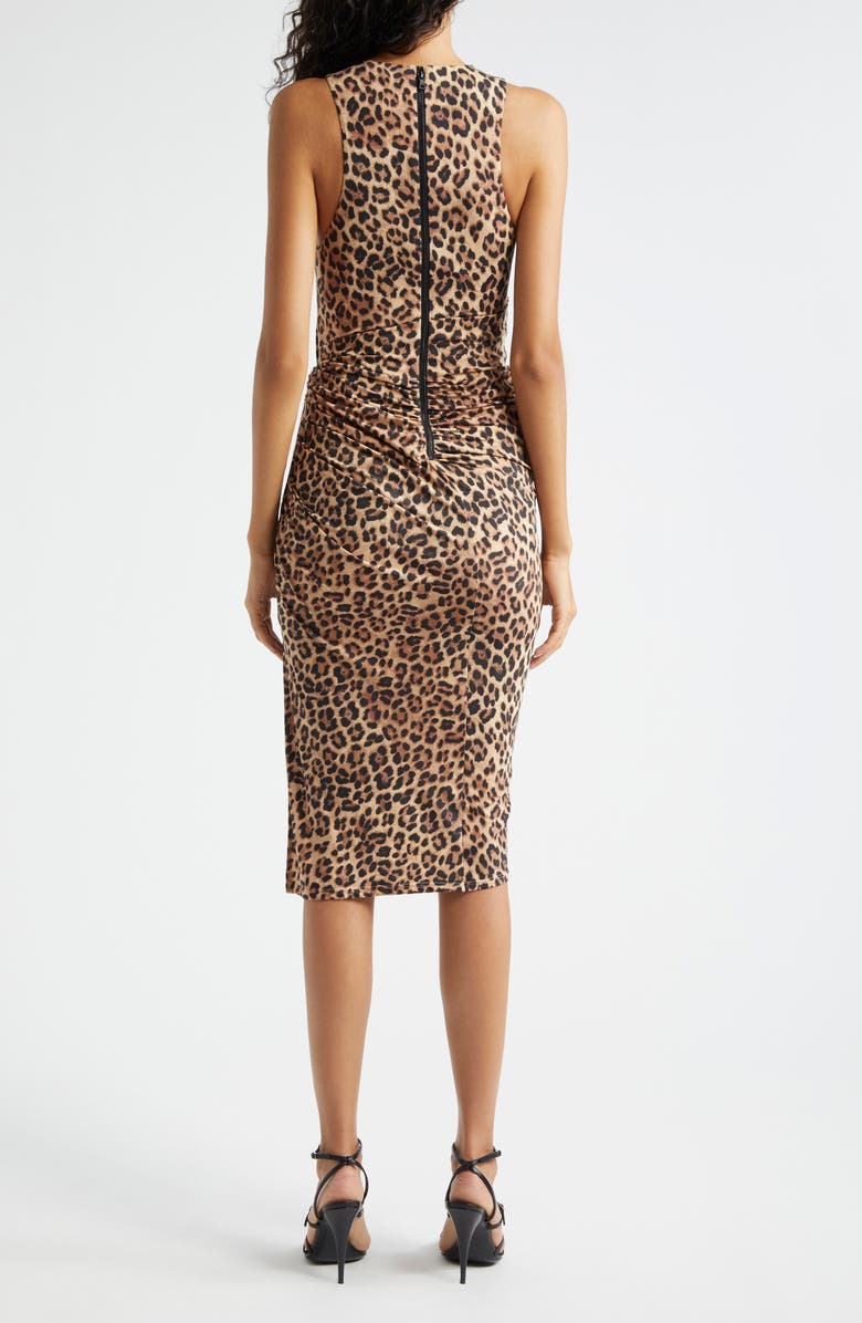 Alice + Olivia Mardell Leopard Print Side Ruched Midi Dress, Alternate, color, Leopard Love