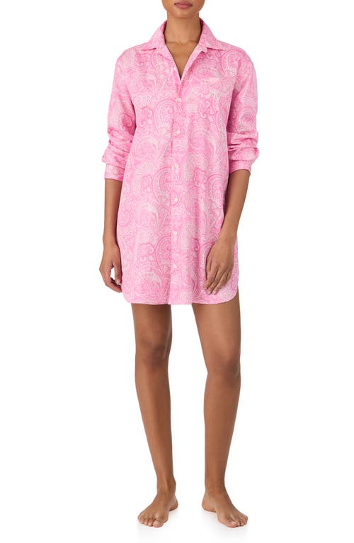 Ralph Lauren Lauren  Print Cotton Blend Sleepshirt In Pink