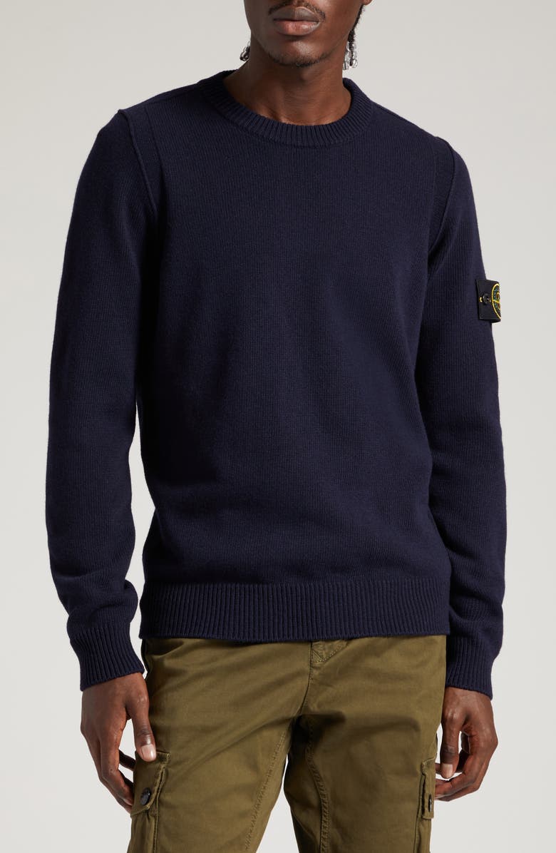 Stone Island Compass Logo Wool Blend Sweater, Main, color, Navy Blue