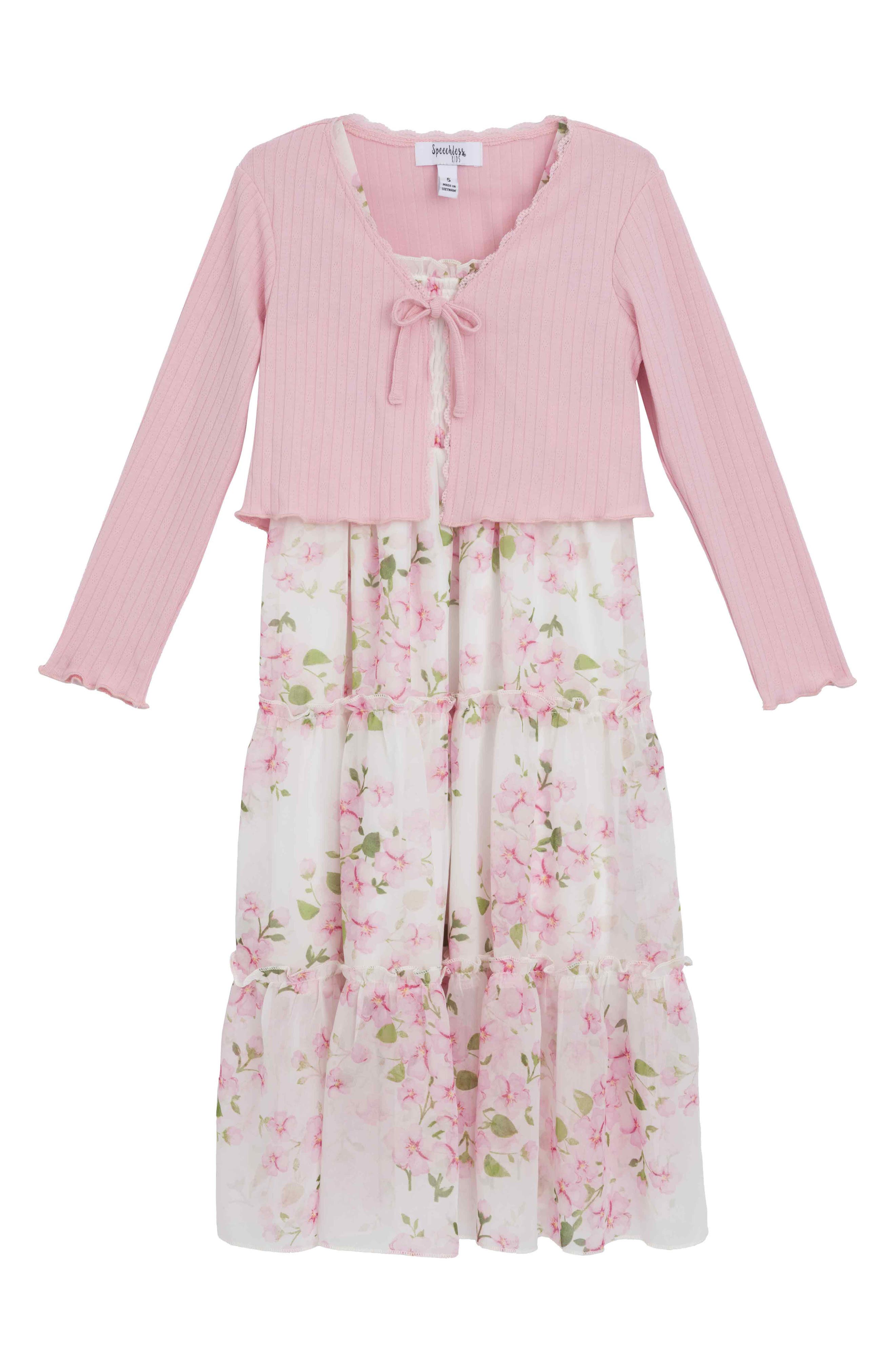 Speechless Kids' Floral Maxi Dress & Cardigan Set