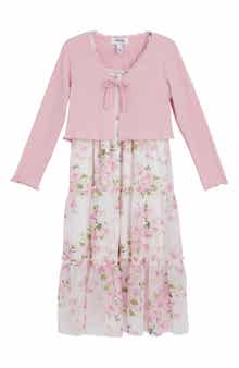 Speechless Kids' Floral Maxi Dress & Cardigan Set