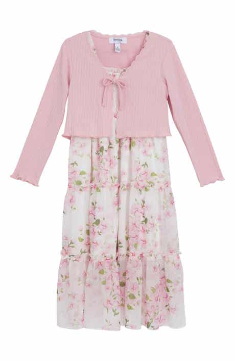Speechless Kids' Floral Maxi Dress & Cardigan Set