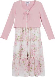 Speechless Kids' Floral Maxi Dress & Cardigan Set