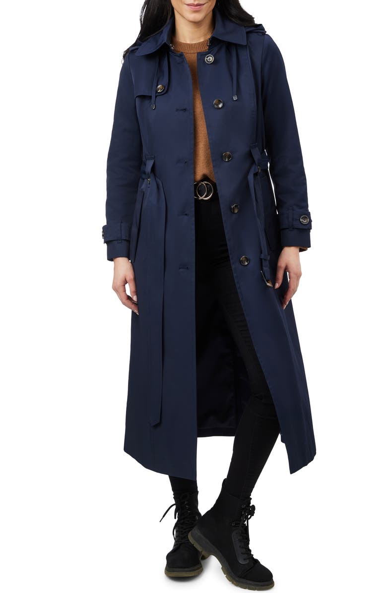 London Fog Water Resistant Belted Trench Coat, Alternate, color, Midnight Navy