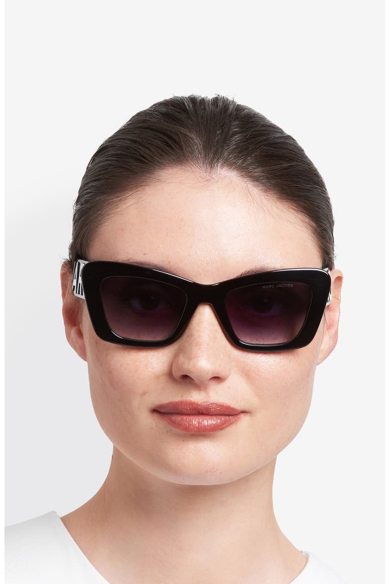 52mm Cat Eye Sunglasses, Alternate, color, BLACK WHITE/ DARK GREY SF