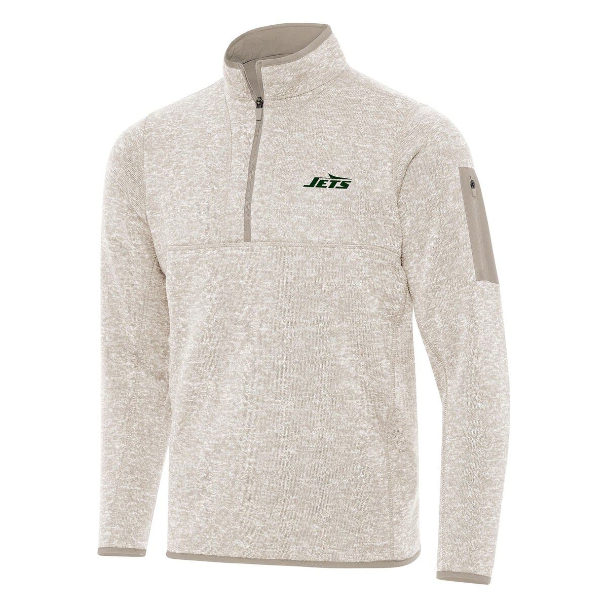 Antigua Oatmeal New York Jets Fortune Quarter-zip Pullover Jacket