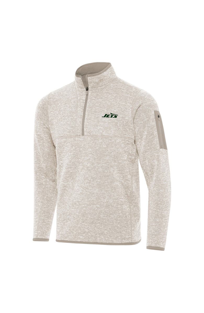 ANTIGUA Men's Antigua Oatmeal New York Jets Fortune Quarter-Zip Pullover Jacket, Main, color, Oatmeal