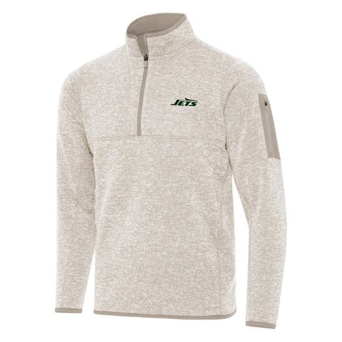 Men's Antigua Oatmeal New York Jets Fortune Quarter-Zip Pullover Jacket