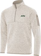 ANTIGUA Men's Antigua Oatmeal New York Jets Fortune Quarter-Zip Pullover Jacket