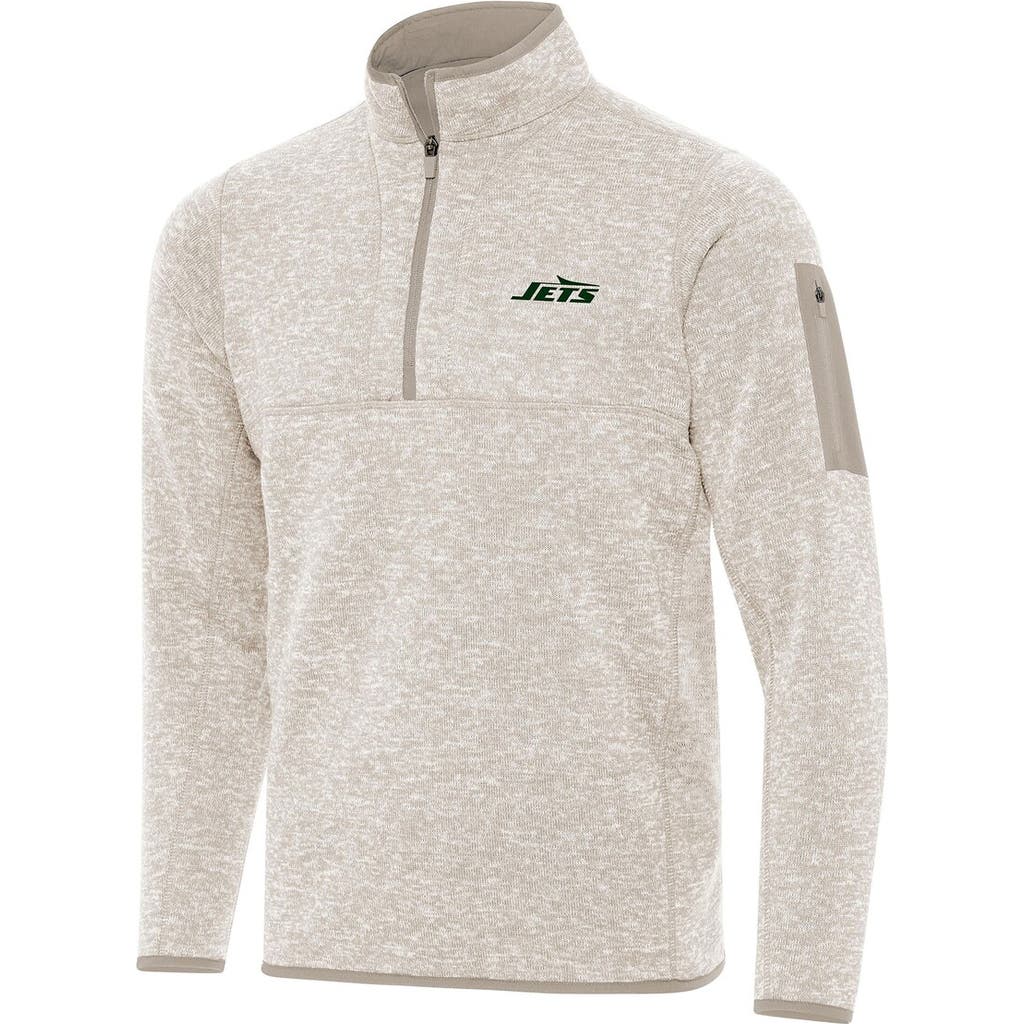Antigua Oatmeal New York Jets Fortune Quarter-zip Pullover Jacket