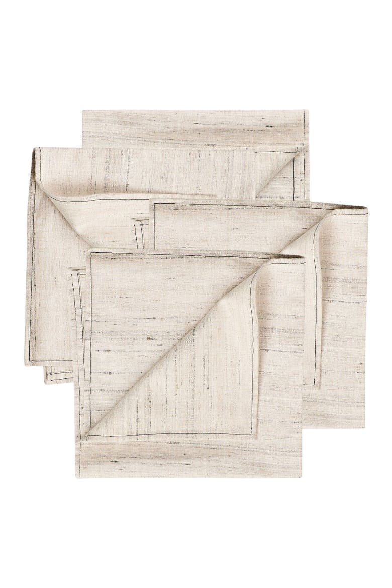 Kora Off White Peace Silk Handloom Napkin - Set of 4, Alternate, color, White