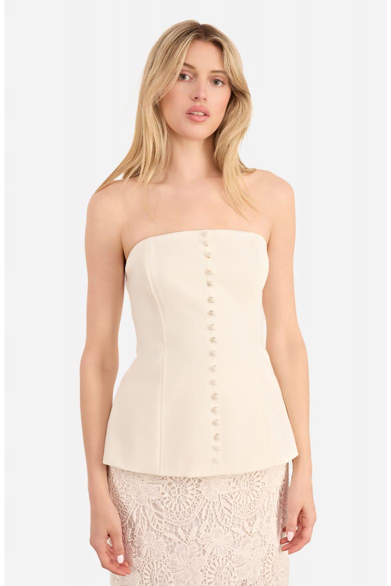 Imogene Strapless Mixed Media Dress, Alternate, color, MACADAMIA