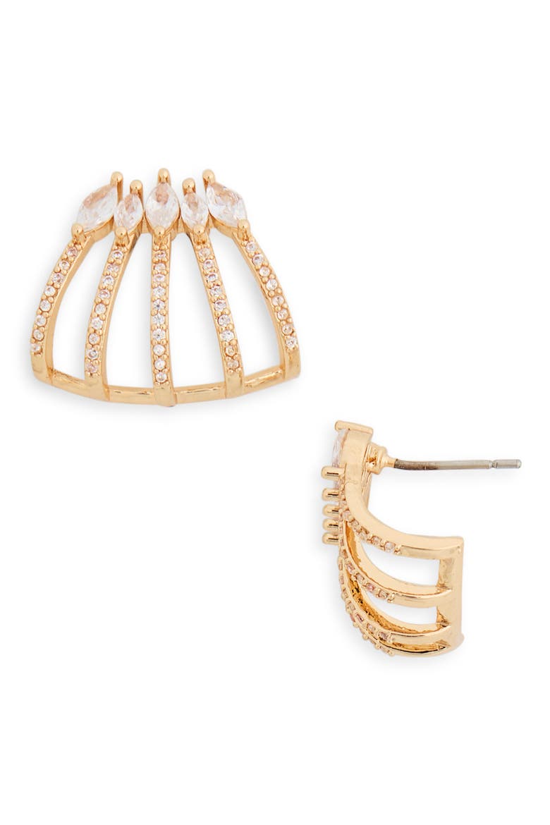 CZ Pavé Caged Huggie Earrings, Main, color, CLEAR- GOLD