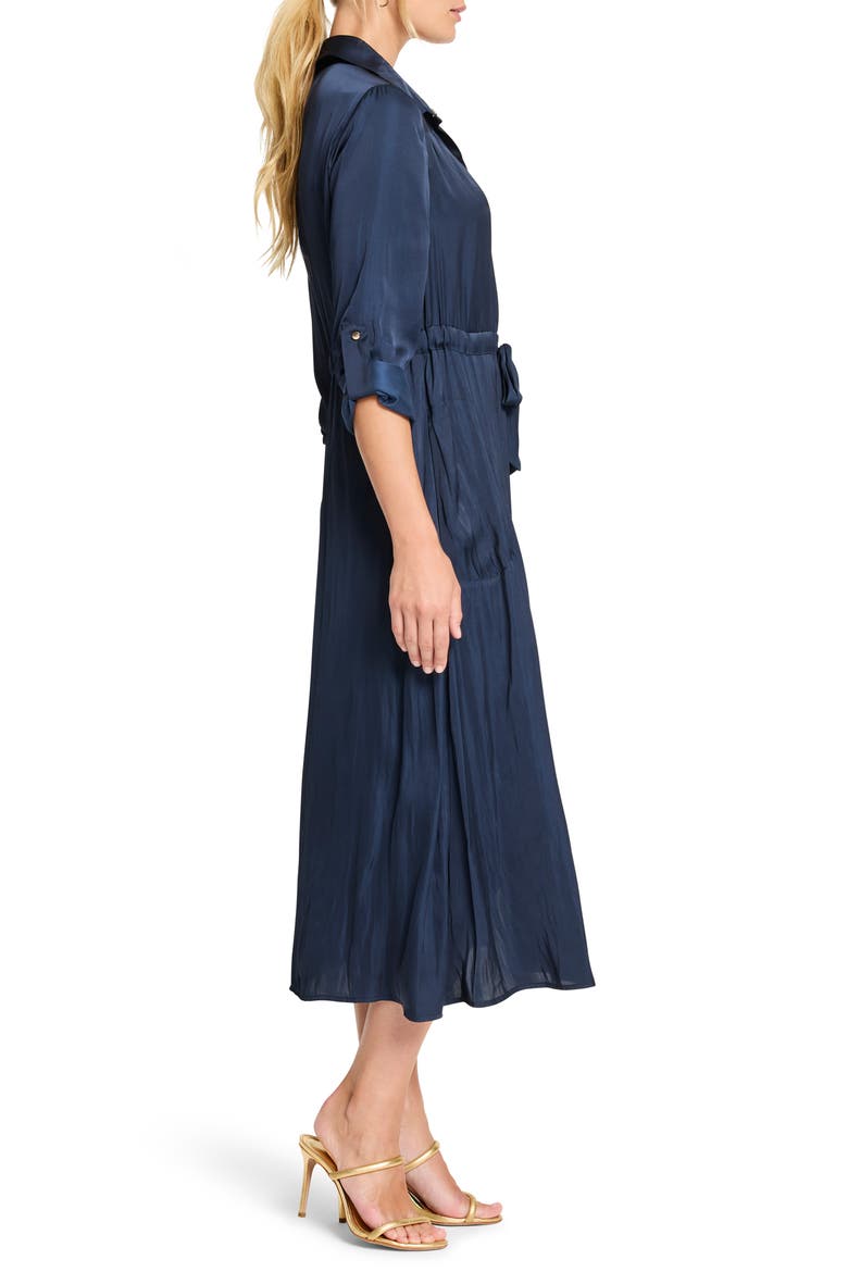 Julie Crinkle Satin Midi Dress, Alternate, color, DARK INDIGO