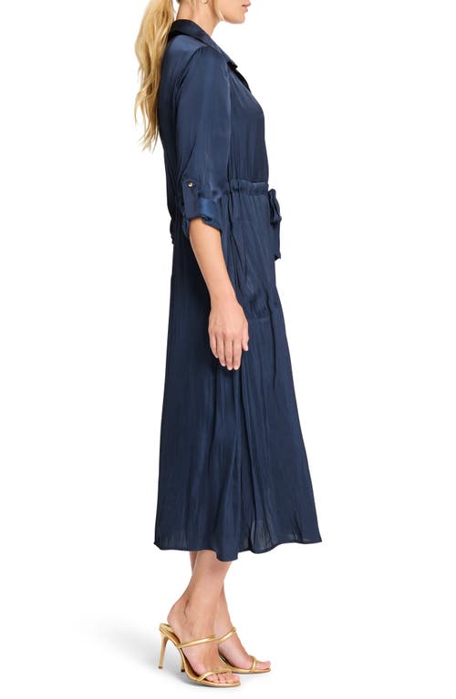 Nic + Zoe Nic+zoe Julie Crinkle Satin Midi Dress In Dark Indigo