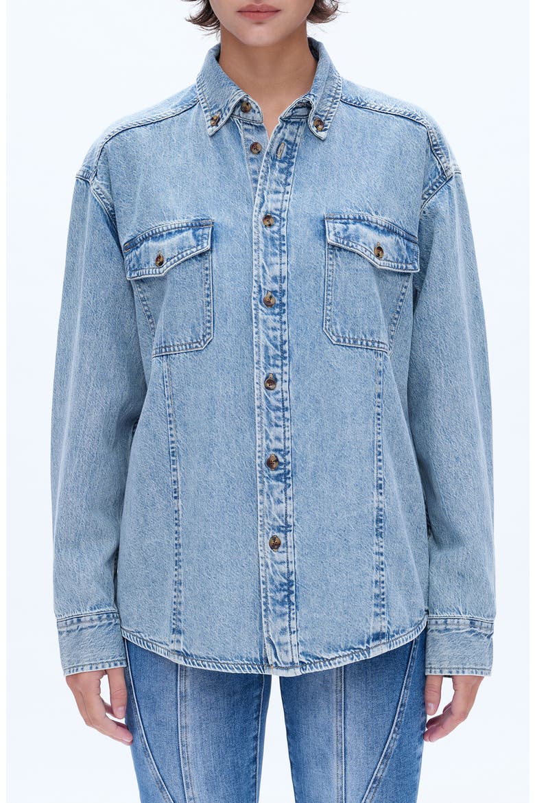 Oversize Denim Button-Up Shirt, Main, color, LIGHT BLUE
