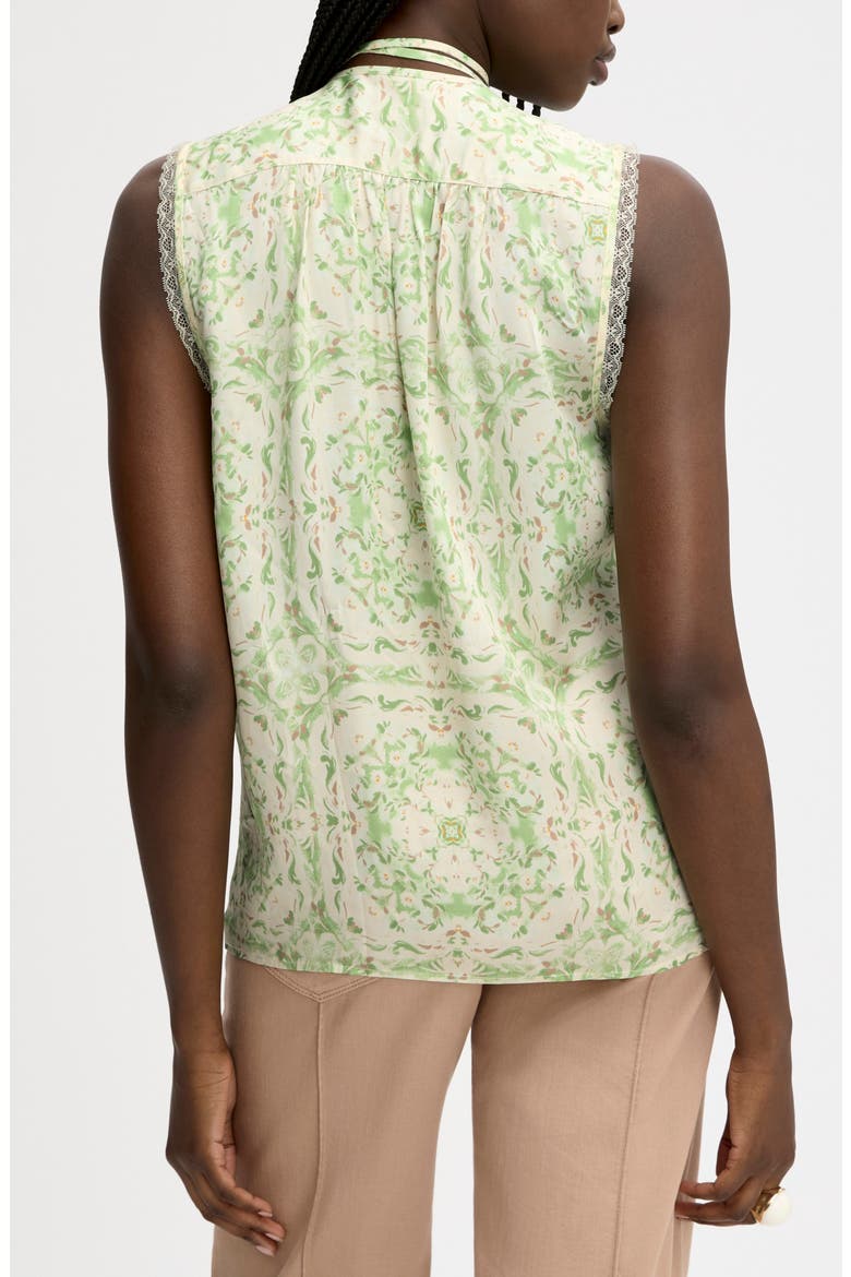 Floral Lace Trim Tie Neck Top, Alternate, color, WILLOW GEO FLORAL SCARF