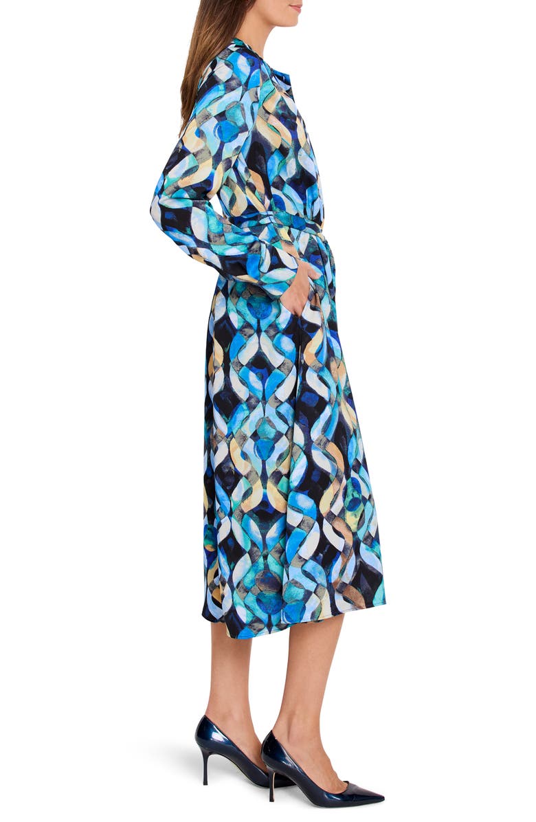 NIC+ZOE Wave Links Loren Long Sleeve Shirtdress, Alternate, color, Blue Multi