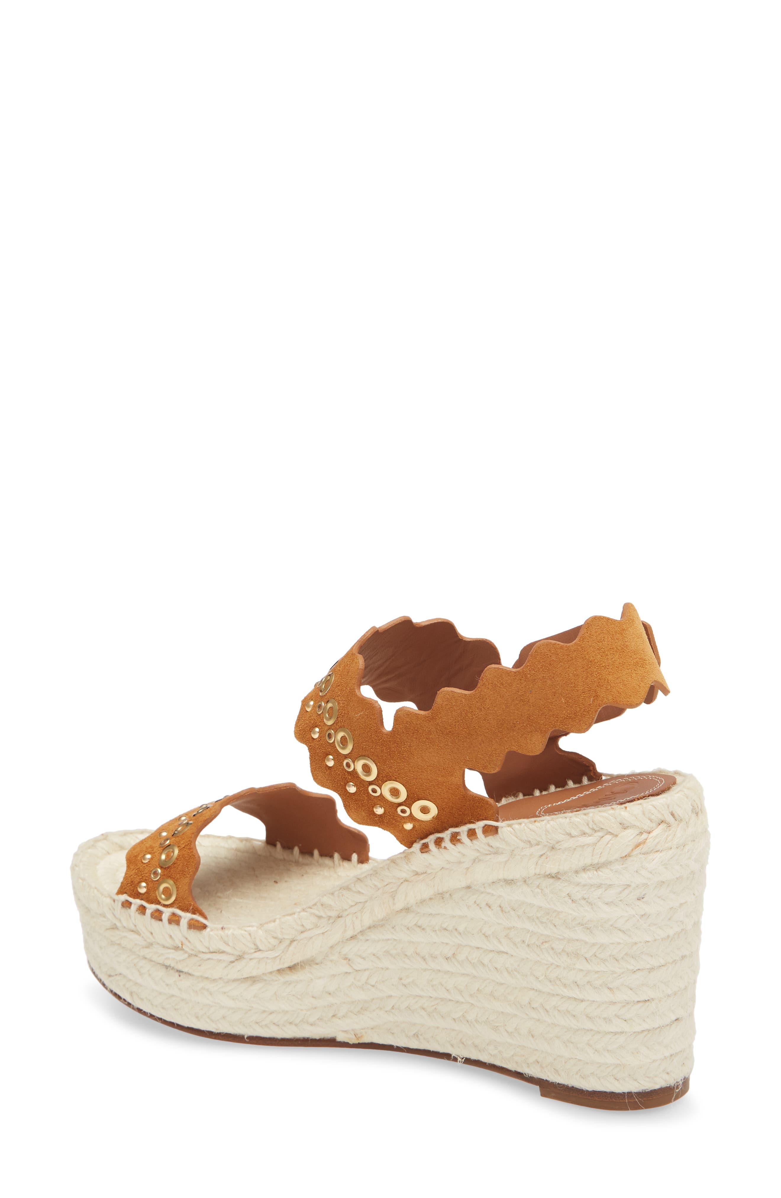 Chloé Lauren Grommet Stud Scalloped Wedge Platform Sandal, Alternate, color, 