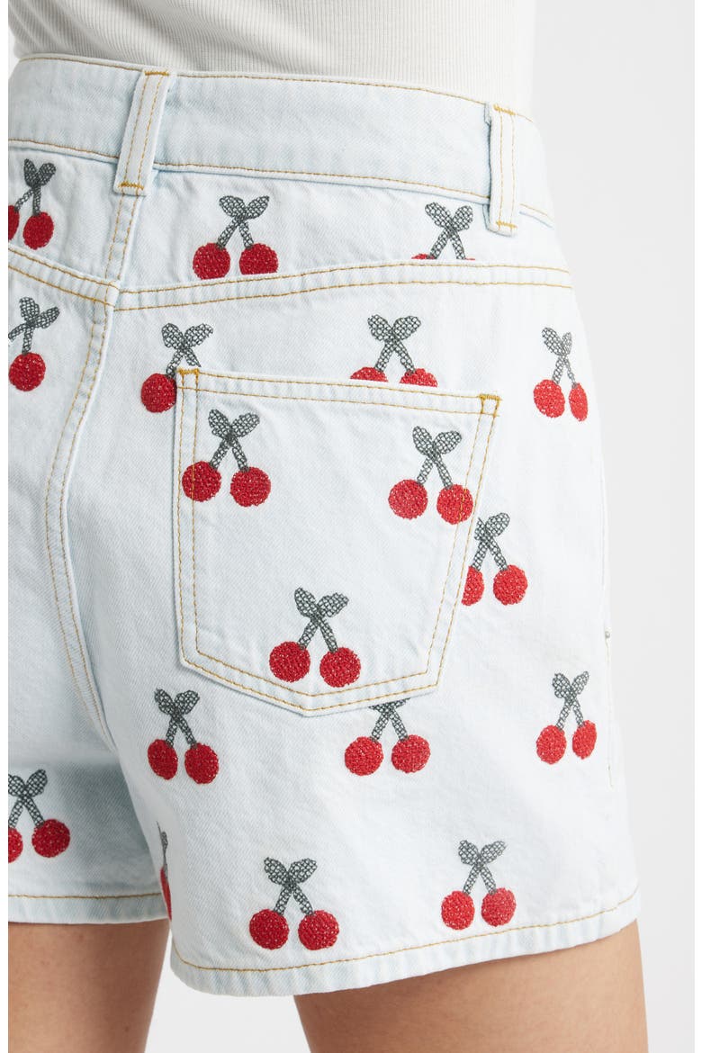 Cherry Embroidered High Waist Denim Shorts, Alternate, color, DENIM