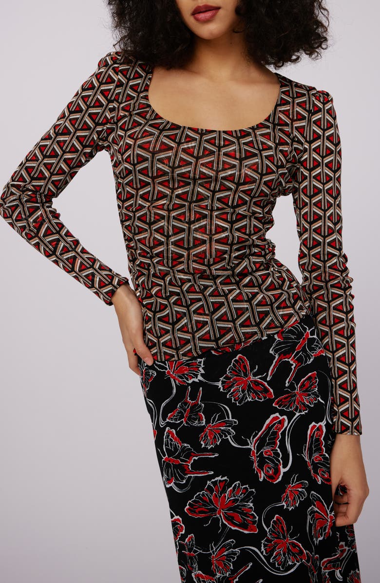 DVF Ali Reversible Print Mesh Top, Alternate, color, 