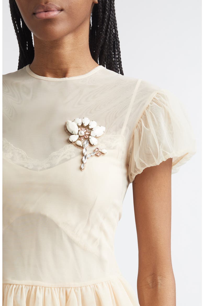 Floral Embellished Sheer Tulle Peplum Top, Alternate, color, BEIGE/ OPAQUE MULTI