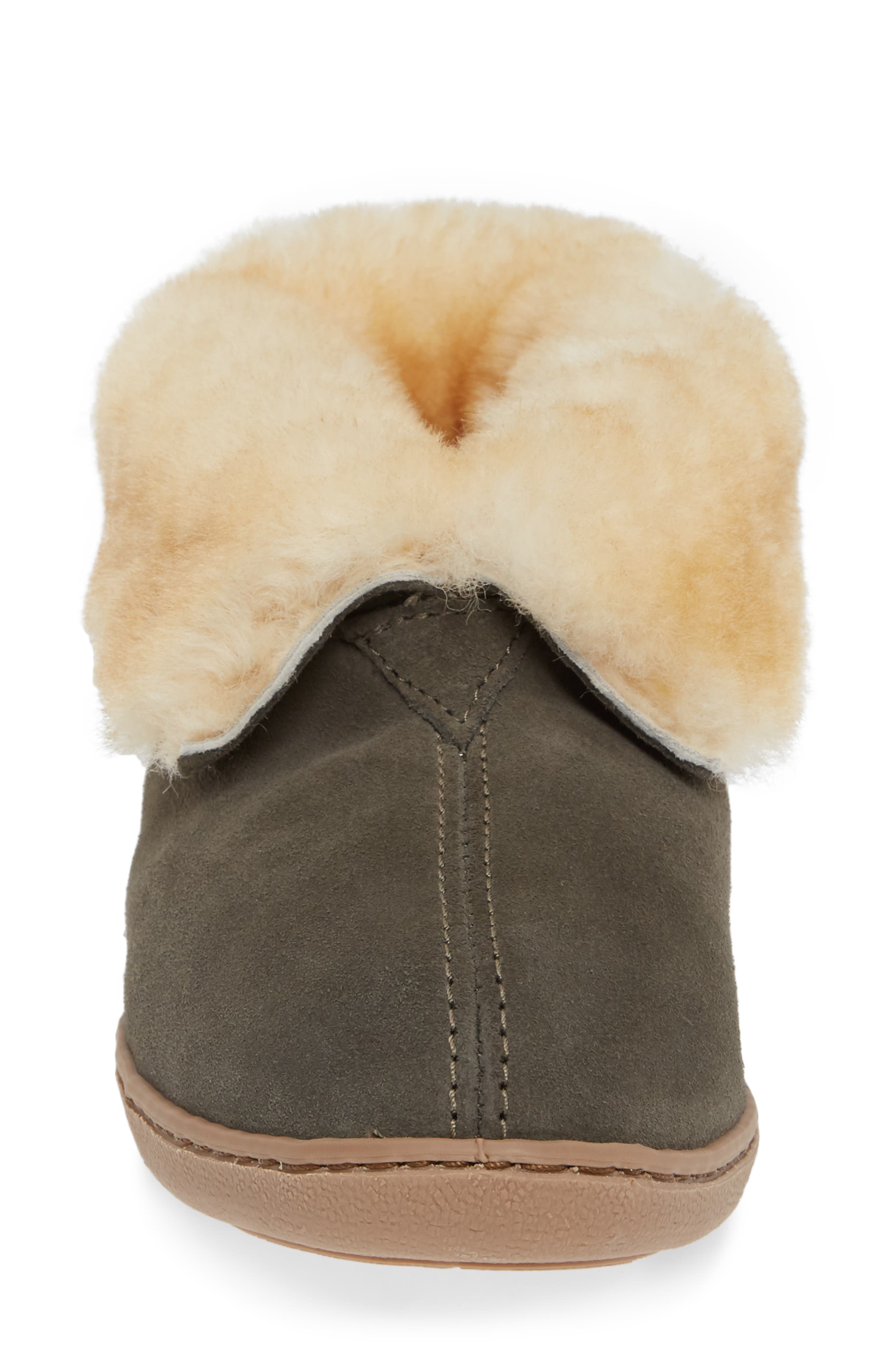 Minnetonka Sheepskin Slipper Bootie, Alternate, color, Grey Suede