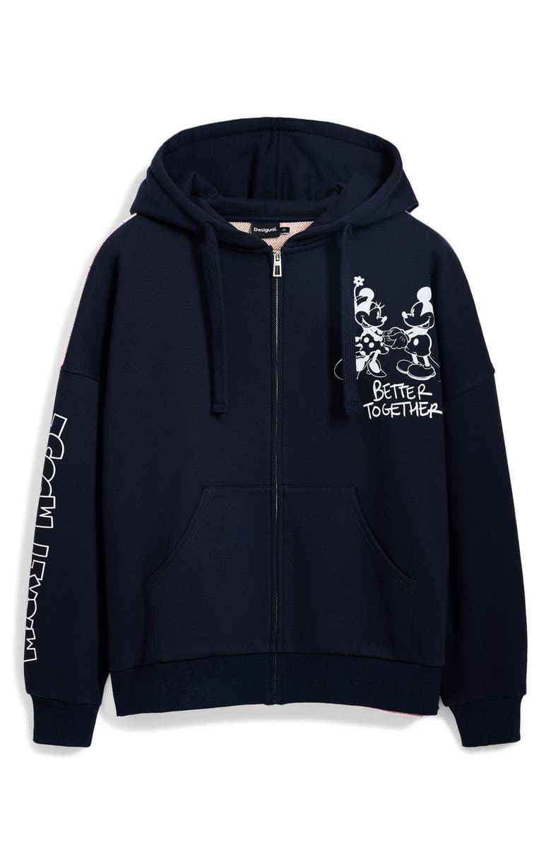 Desigual Mickey Mouse<sup>™</sup> Full-Zip Hoodie, Alternate, color, Navy Blue