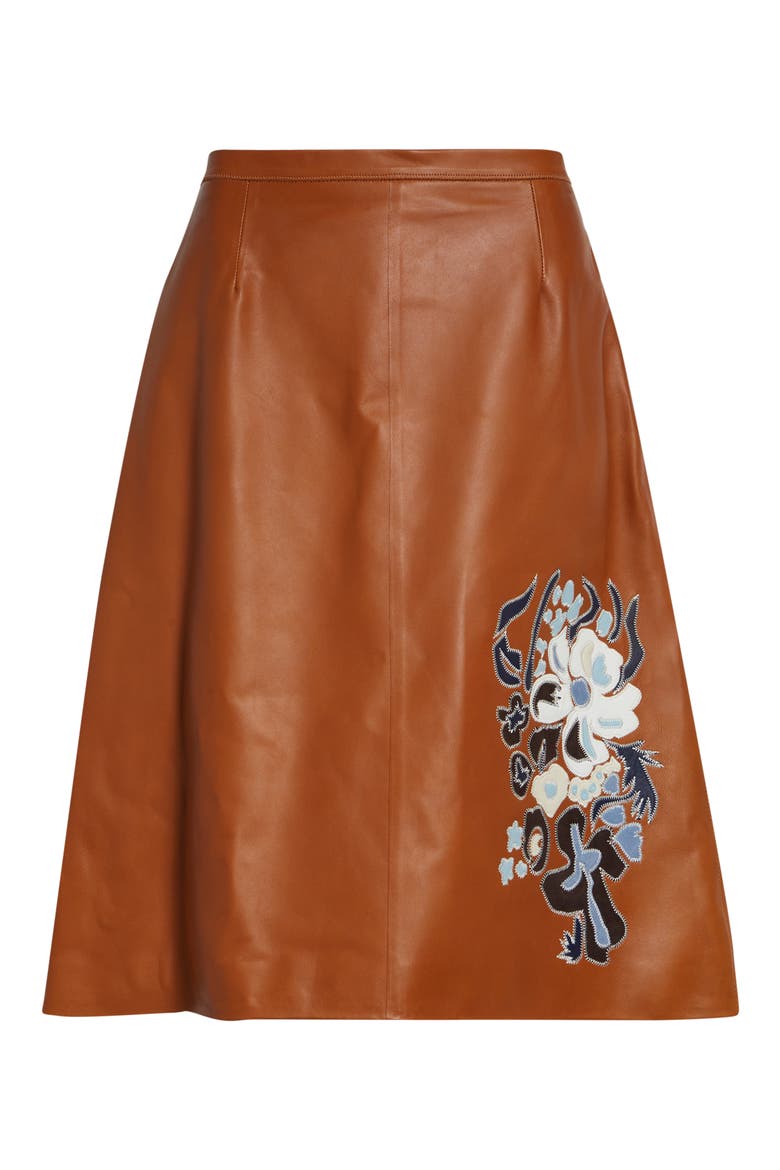 Flower Intarsia Leather Skirt, Main, color, RUST
