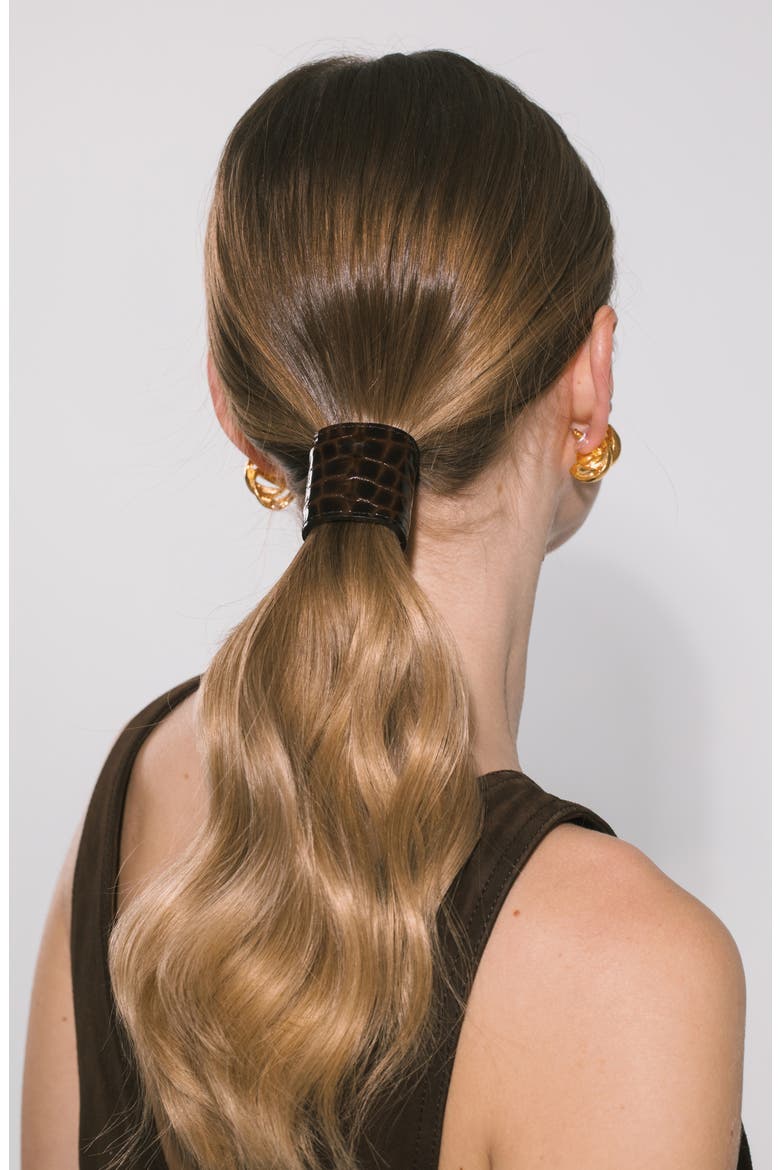 Croc Embossed Leather Ponytail Wrap, Alternate, color, BROWN CROC