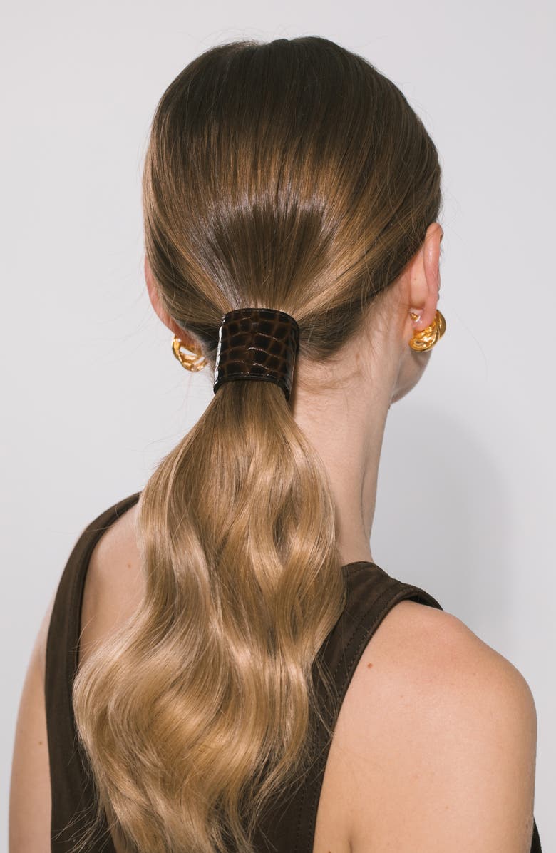 Jennifer Behr Croc Embossed Leather Ponytail Wrap, Alternate, color, Brown Croc