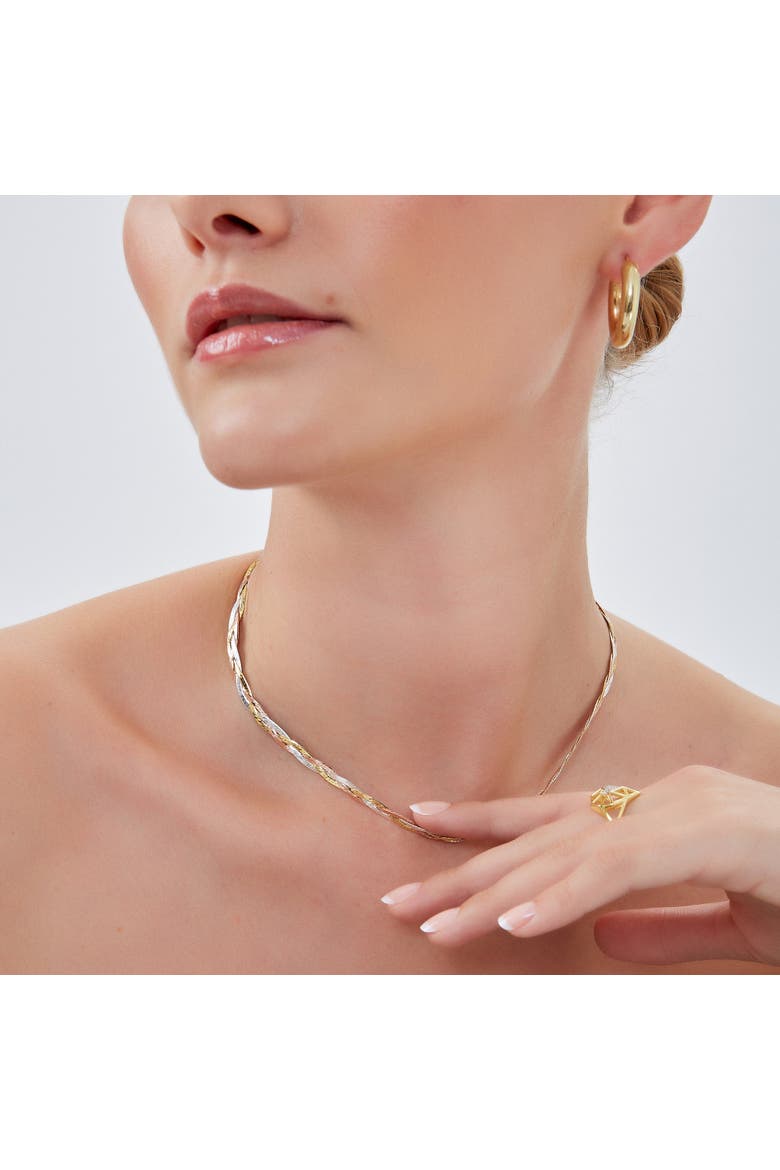 Gold Rose Gold and Silver Spiral Sterling Silver Flat Necklace, Alternate, color, Gold