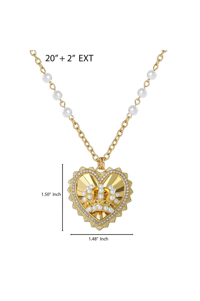 Heart Crown Necklace, Gold-Tone with Pearl Accent, Alternate, color, Gold Tone
