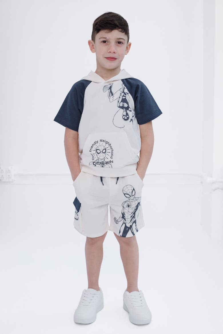 Spider-Man 2-Piece French Terry Hooded Tee and Shorts Set, Alternate, color, Spider Man Off White