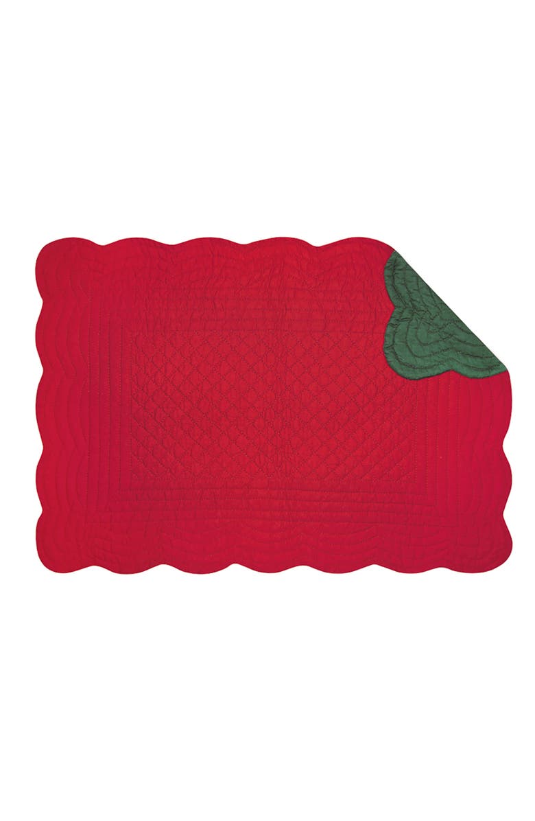 C&F Home Reversible Christmas Red & Green 100% Cotton Set of 6 Placemats 13" x 19", Main, color, Red