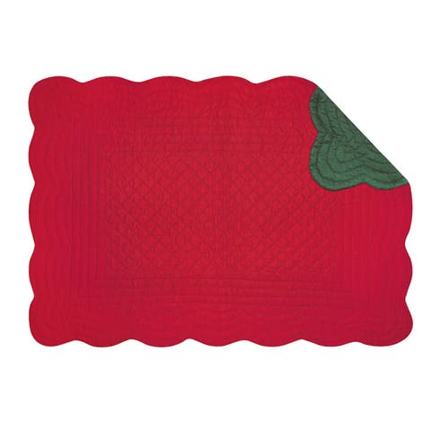 Reversible Christmas Red & Green 100% Cotton Set of 6 Placemats 13" x 19"