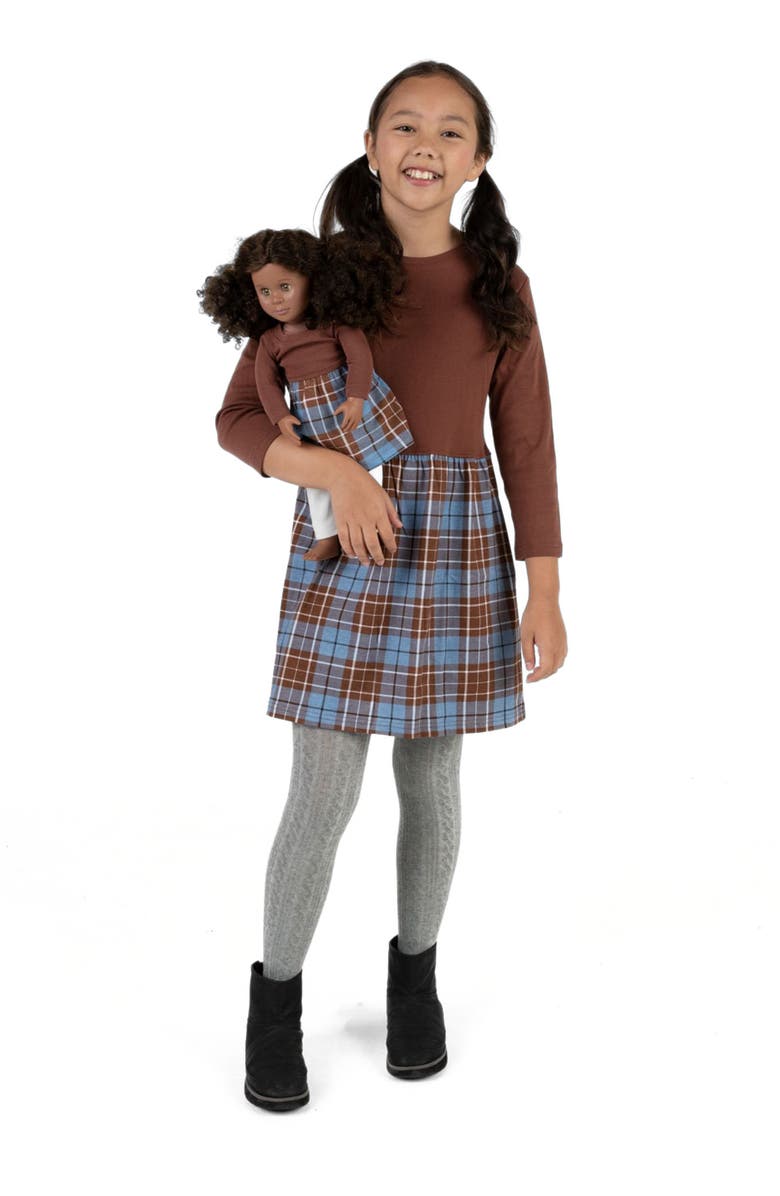 Leveret Girls Skirt Dress with Matching Doll Dress, 100% Cotton, Alternate, color, Brown