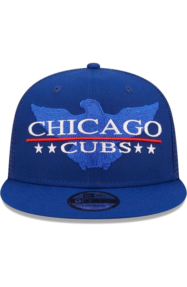 New Era Men's New Era Royal Chicago Cubs Patriot Trucker 9FIFTY Snapback Hat, Alternate, color, 