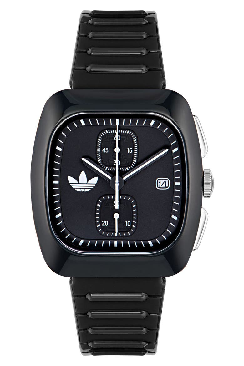 Retro Wave Two Chronograph Bio-Resin Strap Watch, 39mm, Main, color, BLACK