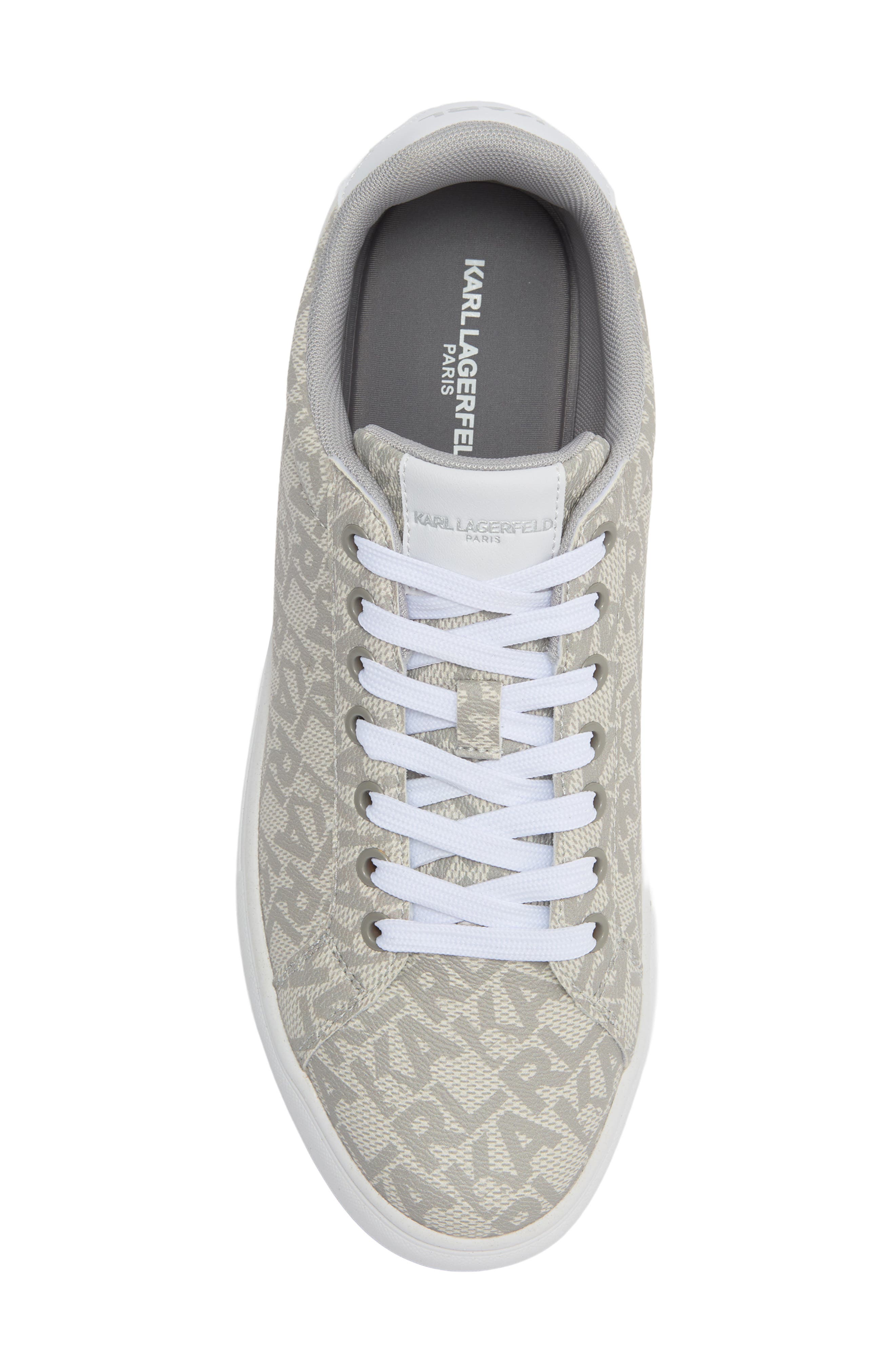 KARL LAGERFELD PARIS Allover Logo Sneaker, Alternate, color, Grey/ White
