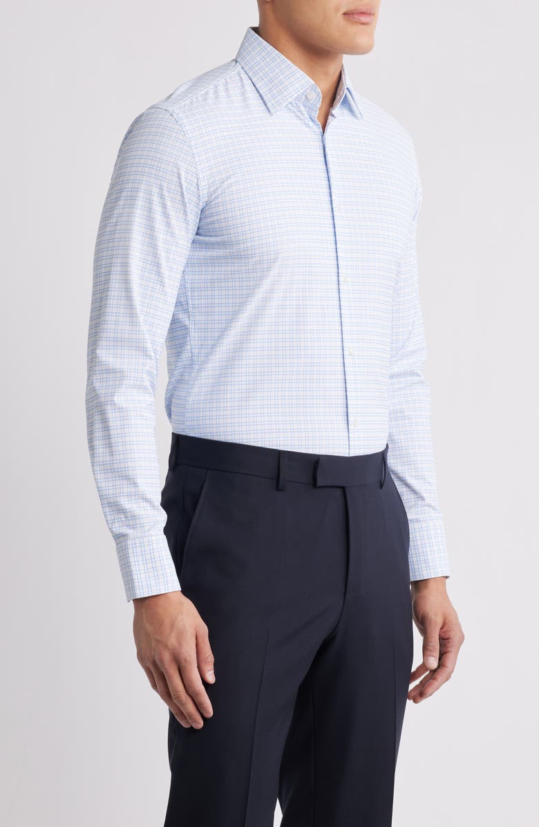 BOSS Hank Kent Slim Fit Plaid Performance Twill Dress Shirt, Alternate, color, Open Blue