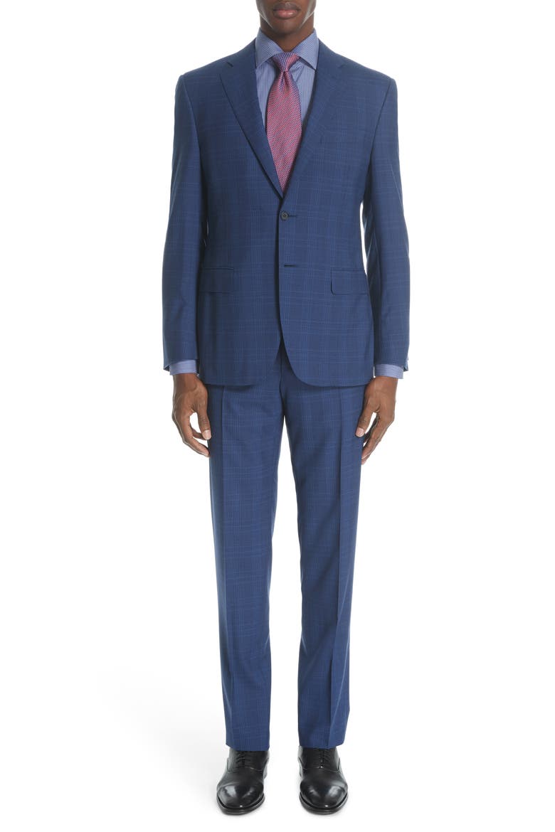 Siena Classic Fit Plaid Wool Suit, Main, color, BRIGHT BLUE