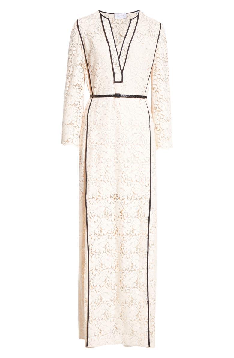 ST. JOHN Belted Floral Guipure Lace Gown, Alternate, color, 