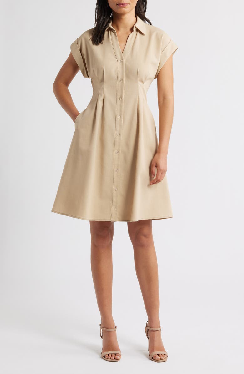 Julia Jordan Short Sleeve Shirtdress, Alternate, color, Khaki
