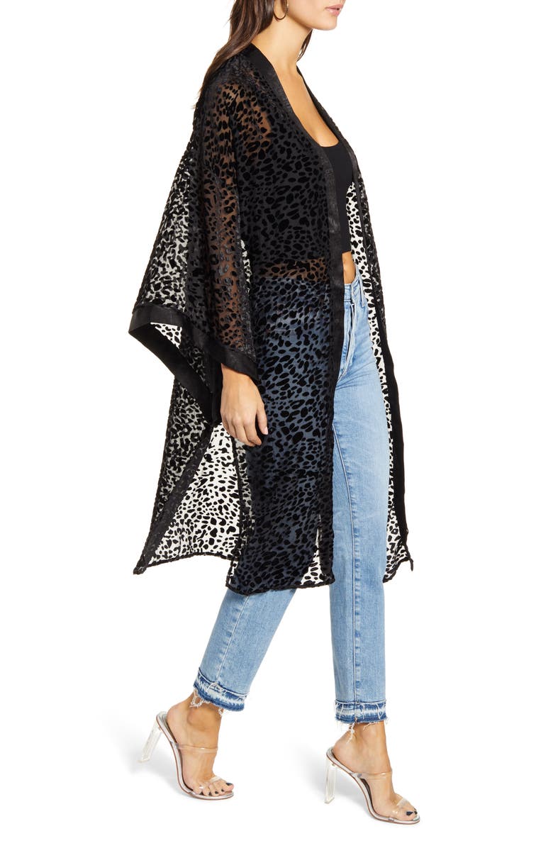 4SI3NNA Lorenza Burnout Velvet Leopard Pattern Long Jacket, Alternate, color, 