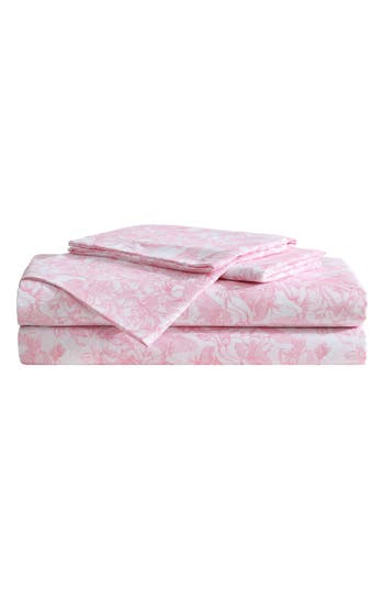 Betsey Johnson Fairytale Floral Sheet Set In Pastel Pink