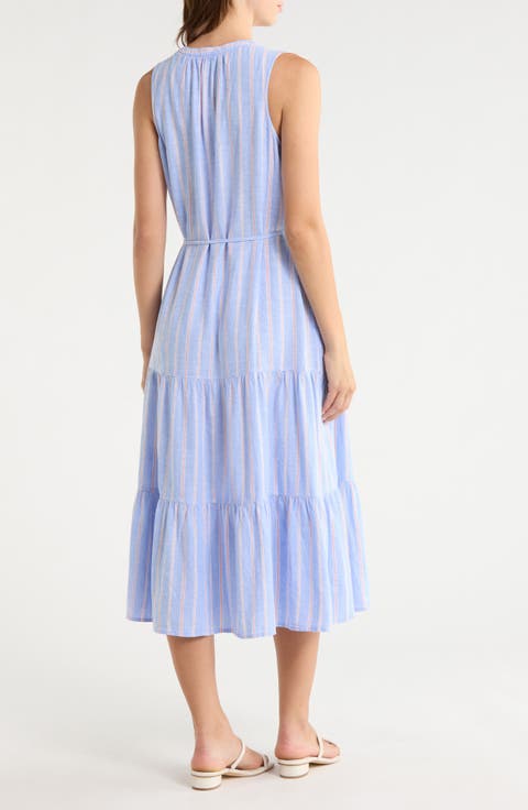 Sea Salt Bay Stripe Linen Blend Midi Dress