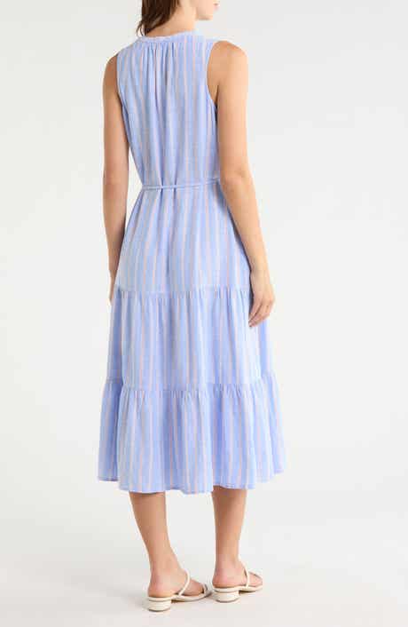 Sea Salt Bay Stripe Linen Blend Midi Dress